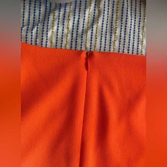 Trina Turk womens Mini Dress Orange 3/4 Balloon Sleeve Embroidered V Neck Small - Picture 13 of 13